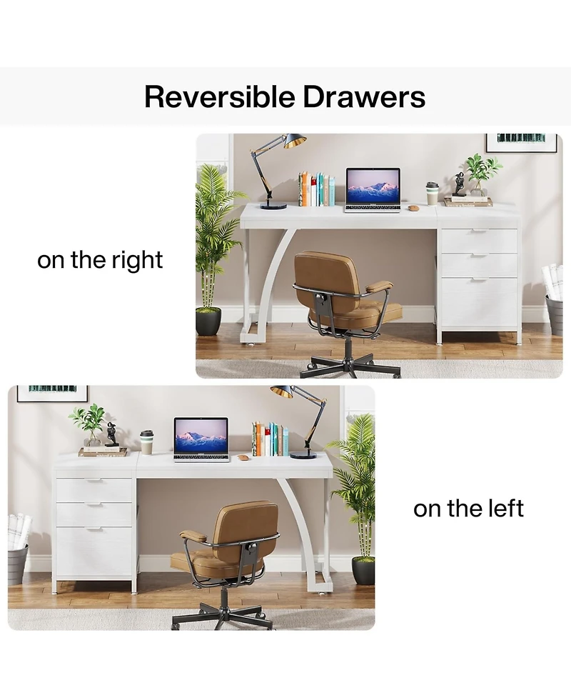 Tribesigns 59 Inch Computer Desk with 3 Drawers, Industrial Pc Desk Study Writing Table Workstation with File Storage, Home Office Desks with Large De