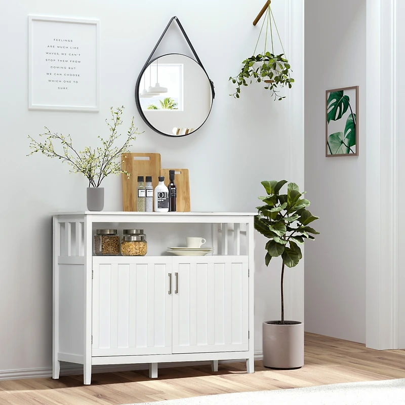 White Buffet Cabinet with Adjustable Shelves