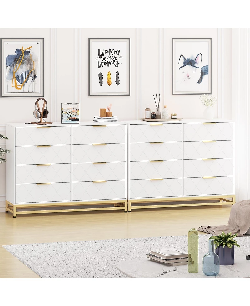 gaomon SLifet 8 Drawer Dresser with Metal Handles,Modern Wood Chest of Drawers,Sturdy Frame Bedroom Furniture with Deep Drawers,Anti-Tipping Device, f