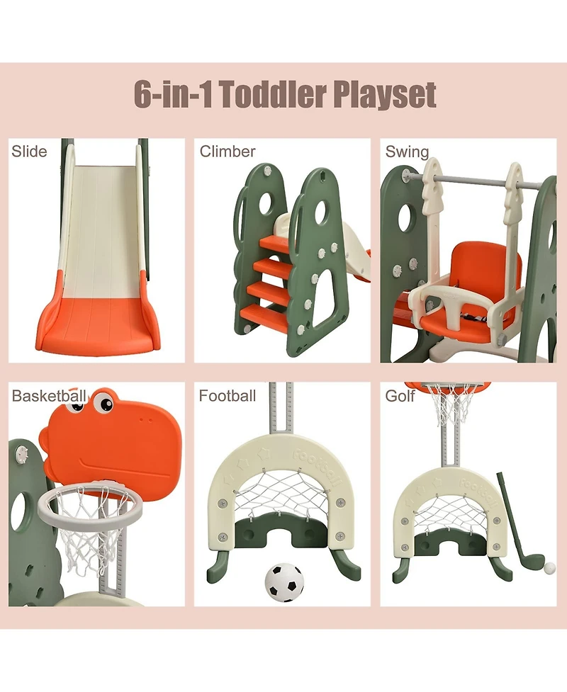 Sugift 6 in 1 Toddler Slide and Swing Set with Ball Games