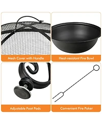 Sugift 35.5 Feet Patio Fire Pit Dining Table With Cooking Bbq Grate