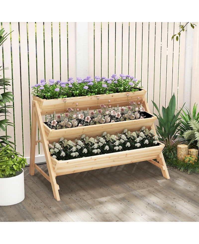Sugift 3-Tier Garden Bed with Storage Shelf 2 Hanging Hooks and 3 Bed Liners