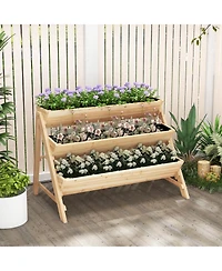 Sugift 3-Tier Garden Bed with Storage Shelf 2 Hanging Hooks and 3 Bed Liners