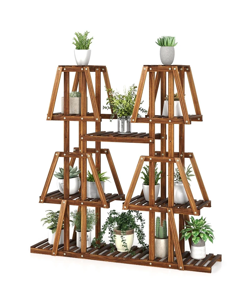5-Tier 10 Potted Wood Plant Stand for Multiple Plants