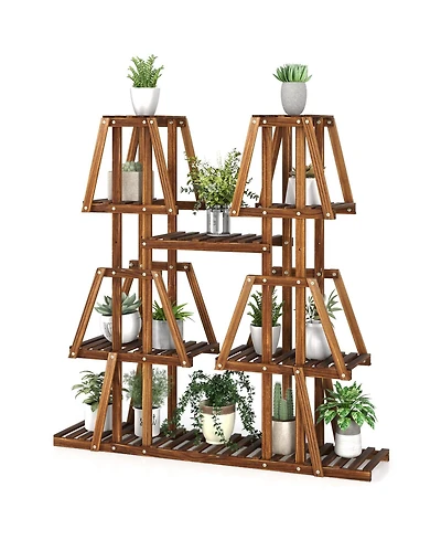 5-Tier 10 Potted Wood Plant Stand for Multiple Plants