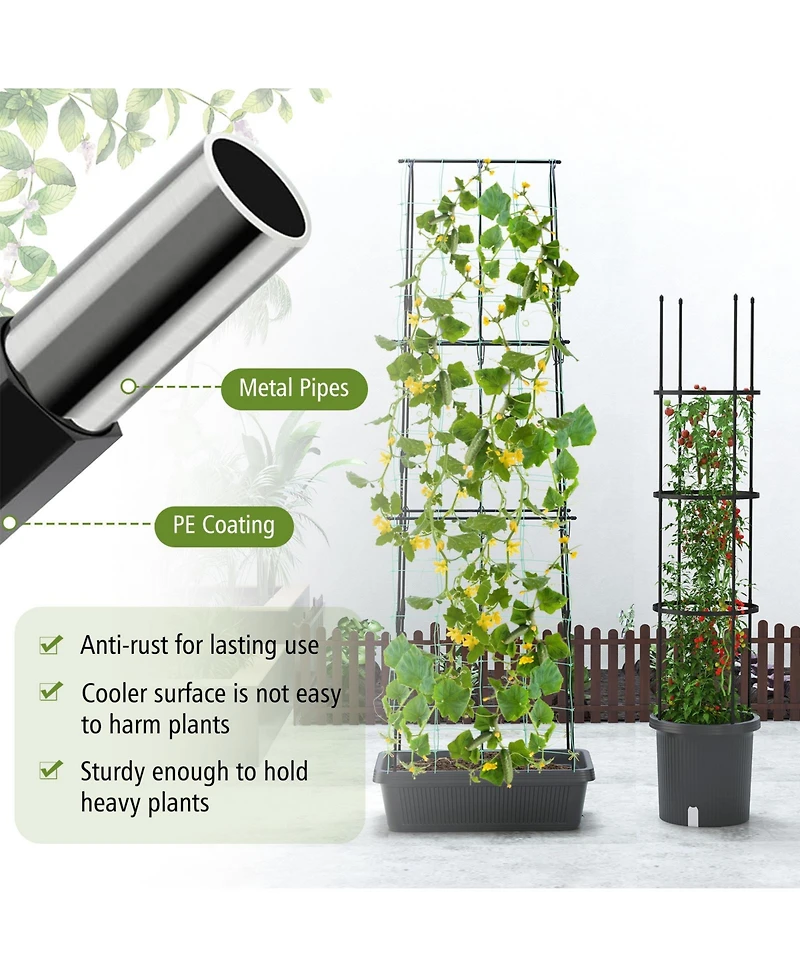 Sugift 2 Pack Garden Planters with Trellis Cucumber Trellis Tomato Cage-Black