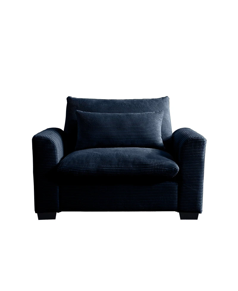 Streamdale Furniture Blue Corduroy Deep Seat Sofa Chair with Pillow
