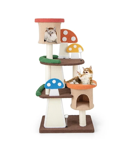 Sugift 4-In-1 Cat Tree with 2 Condos and Platforms for Indoors-Multicolor