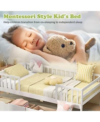 Twin Daybed with Fence and 2 Drawers Kids Bed for Boys & Girls-White