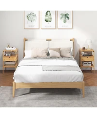 Skonyon Nightstand Set of 2 Bamboo End Table with 2 Open Shelves and Drawer-Set of 2