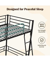 Skonyon Twin Metal Loft Bed Frame with Ladder and Metal Slats Support-Black
