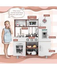Vebreda Kids Kitchen Playset with Realistic Sounds and Lights-Brown & White