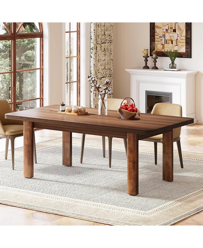 Tribesigns Wood Dining Table for 4-6 People, 63-Inch Farmhouse Kitchen Table with Solid Wood Legs, Rectangular Dinner Table for Dining Room, Kitchen,