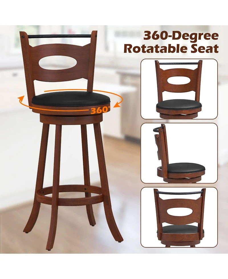 Skonyon 2 Pieces 29 inch Swivel Bar Stools with Curved Backrest and Seat Cushions