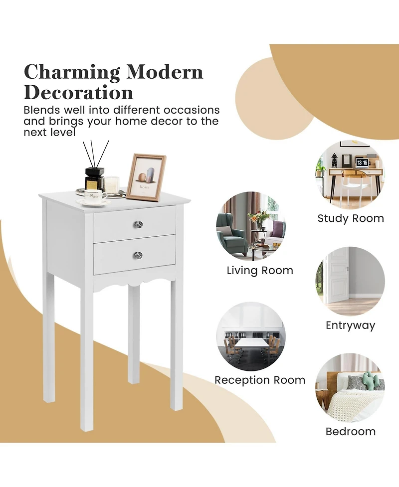 Sugift Side Table End Accent Table with 2 Drawers-White