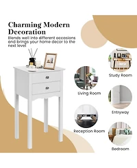 Sugift Side Table End Accent Table with 2 Drawers-White