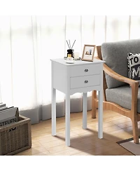 Sugift Side Table End Accent Table with 2 Drawers-White