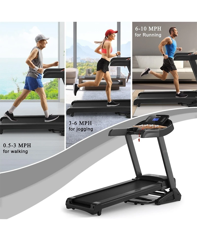 Sugift 3.75HP Electric Folding Treadmill with Auto Incline 12 Program App Control