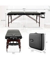 Sugift Folding Massage Table with Height-adjustable Beech Wood Frame-Black