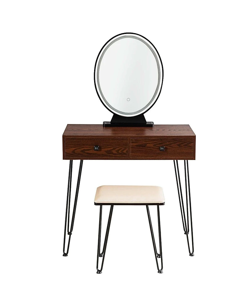 Industrial Makeup Dressing Table with 3 Lighting Modes-Rustic Brown