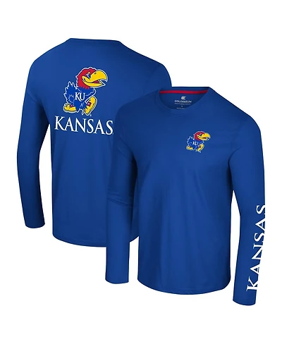 Colosseum Men's Royal Kansas Jayhawks Logo Lockup 3-Hit Active Blend Long Sleeve T-Shirt
