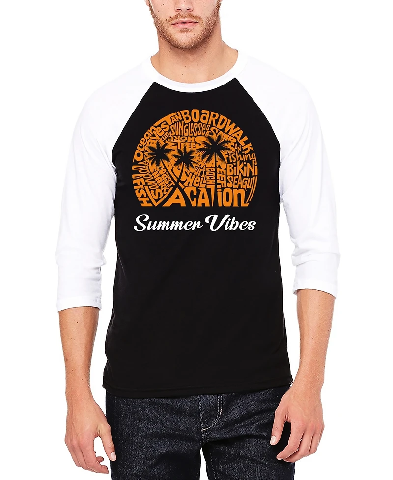 La Pop Art Men's Summer Vibes Raglan Baseball Word T-Shirt