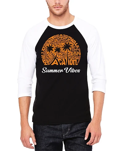La Pop Art Men's Summer Vibes Raglan Baseball Word T-Shirt