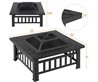 Yaheetech 32'' Outdoor Square Fire Pit with Cover & Poker