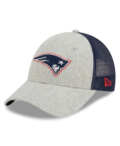 New Era Men's Heather Gray/Navy New England Patriots Pop Trucker 9FORTY Adjustable Hat