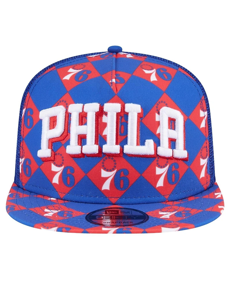 New Era Men's Royal Philadelphia 76ers Seeing Diamonds A-Frame Trucker 9FIFTY Snapback Hat