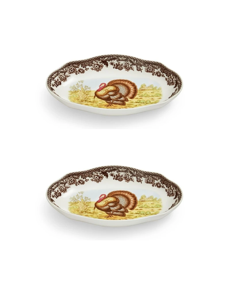 Spode Woodland Turkey Pickle Dish, Set of 2