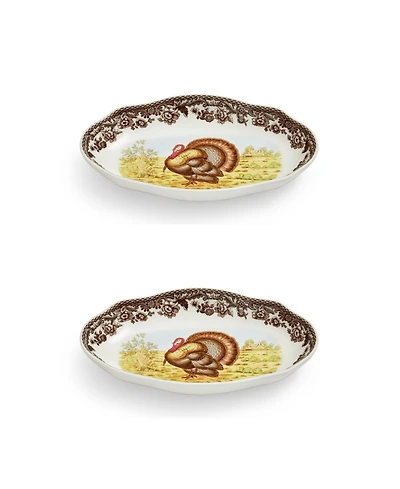 Spode Woodland Turkey Pickle Dish, Set of 2