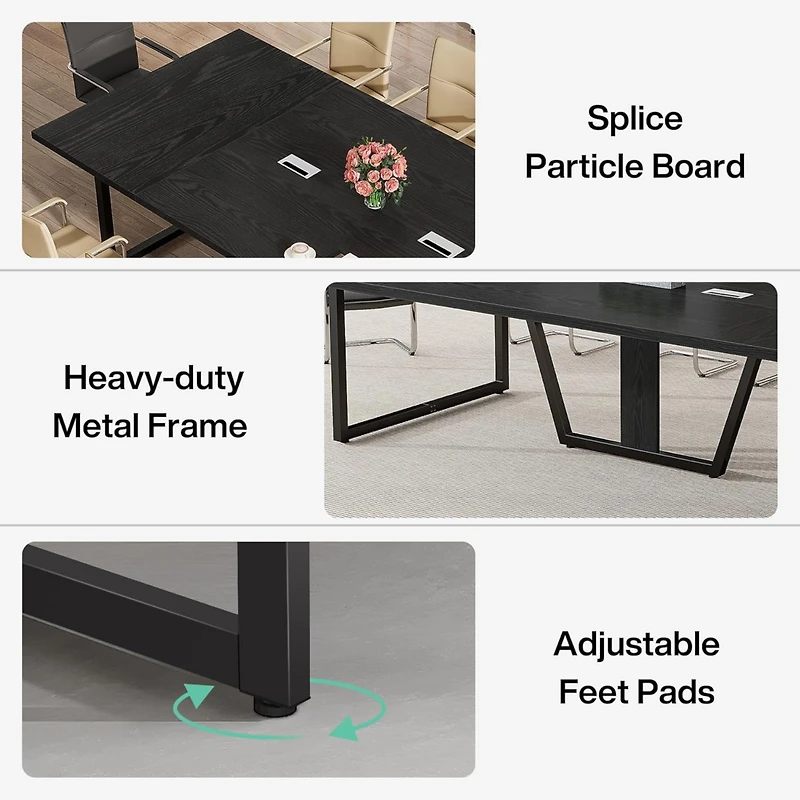 Tribesigns 94.5-Inch Conference Table for 10 People, Industrial 8 Ft Meeting Table with Two Grommets