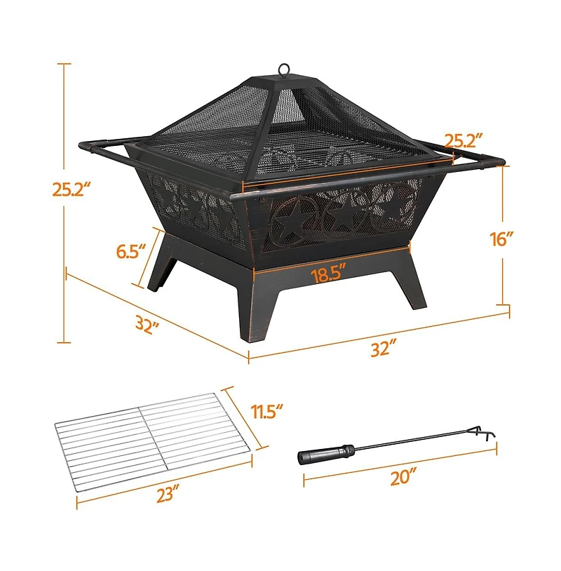 Yaheetech Iron Fire Pit for Patio Bbq Camping Bonfire
