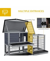 2-Story Rabbit Hutch with Slide-Out Tray and Wheels