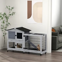 2-Story Rabbit Hutch with Slide-Out Tray and Wheels