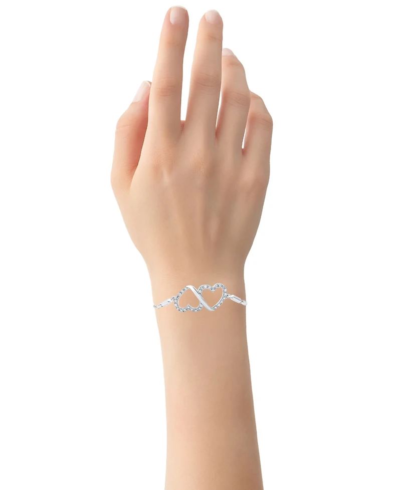Diamond Double Heart Bolo Bracelet (1/6 ct. t.w.) in Sterling Silver