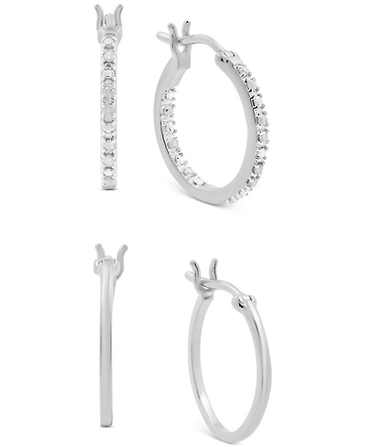 2-Pc. Set Diamond In & Out and Polished Small Hoop Earrings (1/6 ct. t.w.) in Sterling Silver