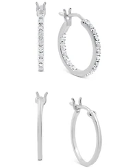 2-Pc. Set Diamond In & Out and Polished Small Hoop Earrings (1/6 ct. t.w.) in Sterling Silver