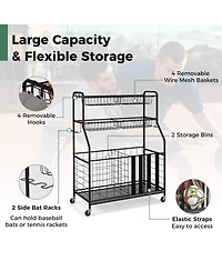Sugift Garage Sports Equipment Organizer with Hooks & Baskets for Basketball