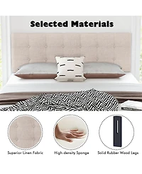 Linen Upholstered Headboard with Solid Rubber Wood Legs-Gray