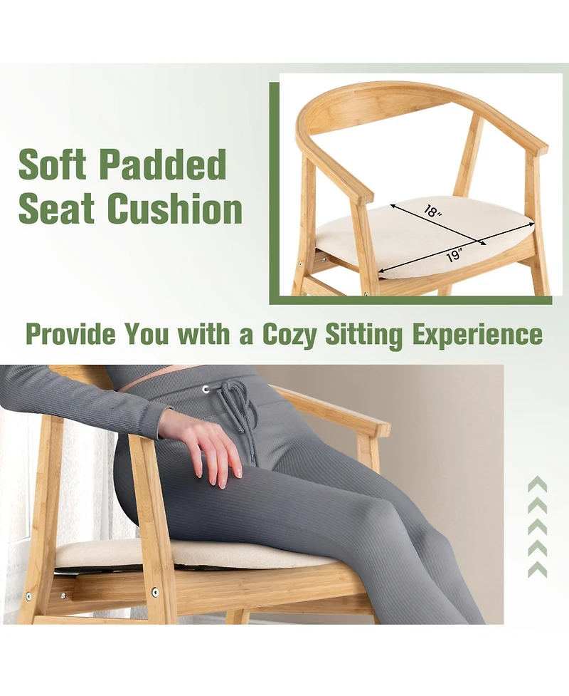 Skonyon Bamboo Accent Chair with Armrest and Curved Backrest-Natural