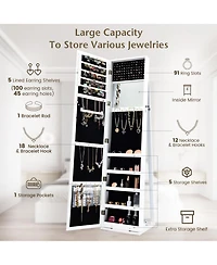 Skonyon Standing Lockable Jewelry Storage Organizer with Full-Length Mirror-White