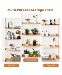 Skonyon 5-Tier Ladder Shelf Bamboo Bookshelf Wall-Leaning Storage Display Plant Stand-Natural