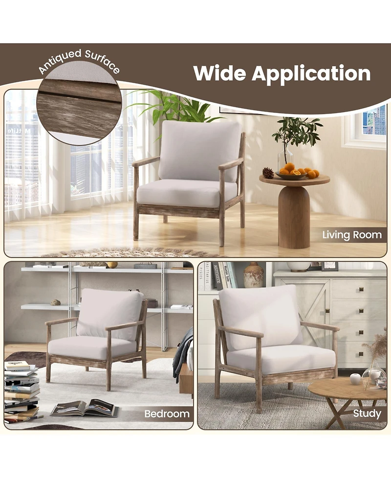 Skonyon Modern Accent Chair with Solid Rubber Wood Armrests