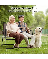 Folding Outdoor Garden Bench 2-Person Patio Bench with Backrest and Armrests
