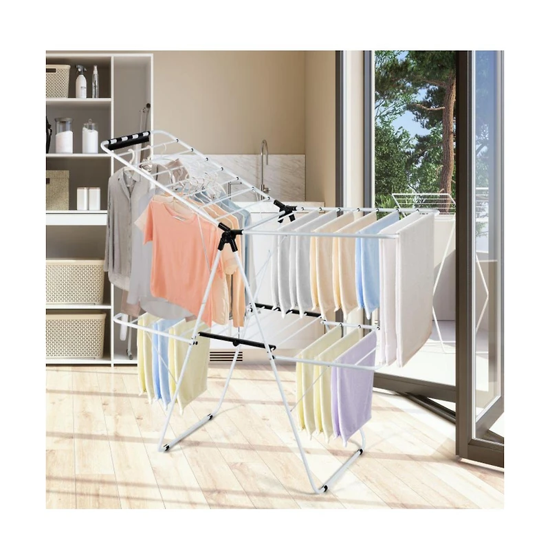 2-Level Foldable Clothes Drying Rack with Adjustable Gullwing