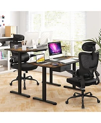 Mesh Office Chair with Adaptive Lumbar Support Flip-up Armrests Reclining Backrest-Black