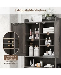 Sugift Over the Toilet Storage Cabinet Space Saver Organizer with Double Doors-Gray