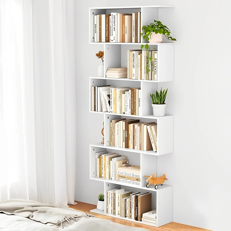 6-Tier S-Shaped Bookshelf Storage Mdf Bookcase
